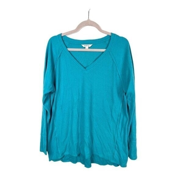 Wildfox Sweaters - Wildfox Turquoise V‎ Neck Raglan Sleeve Thermal Top Women's Size L